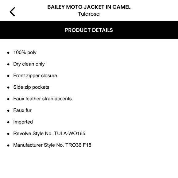 Tularosa Bailey Moto Jacket in camel - Picture 4 of 6